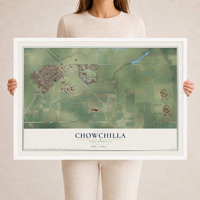 Map of Chowchilla, California, 24 x 36 inch print in a white wood frame