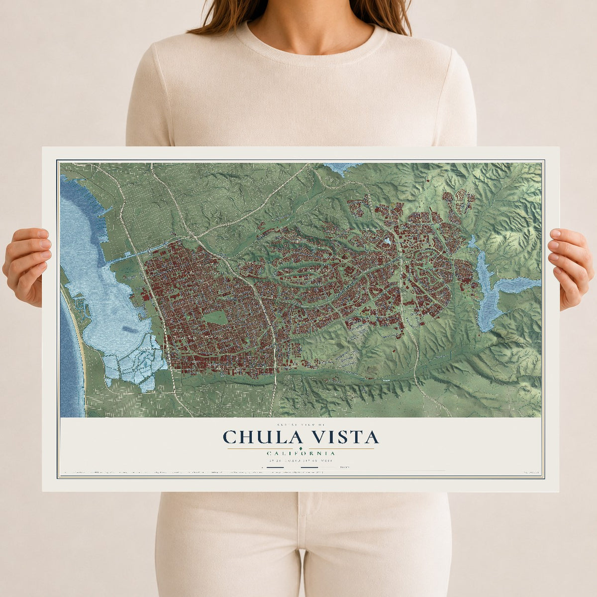 Map of Chula Vista, California, 12 x 18 inch unframed archival matte print