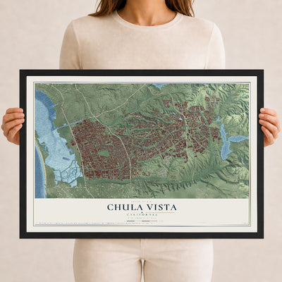 Map of Chula Vista, California, 12 x 18 inch print in a black wood frame