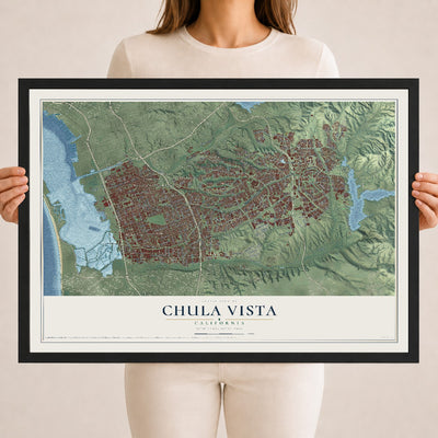 Map of Chula Vista, California, 18 x 24 inch print in a black wood frame
