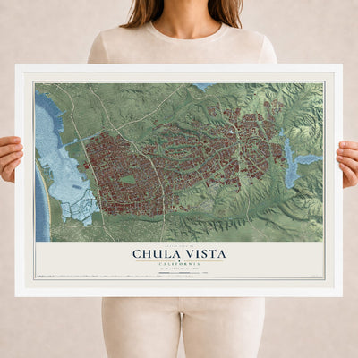 Map of Chula Vista, California, 18 x 24 inch print in a white wood frame