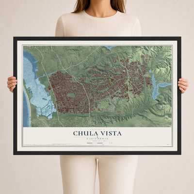 Map of Chula Vista, California, 24 x 36 inch print in a black wood frame