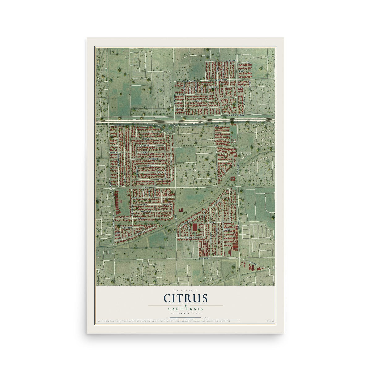 Map of Citrus, California, 12 x 18 inch unframed archival matte print