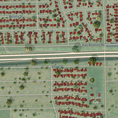 Second close-up of the map of Citrus, California print showing more streets and buildings