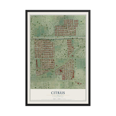 Map of Citrus, California, 12 x 18 inch print in a black wood frame