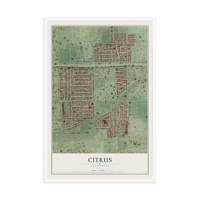 Map of Citrus, California, 12 x 18 inch print in a white wood frame
