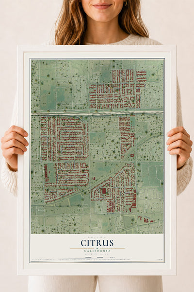 Map of Citrus, California, 18 x 24 inch print in a white wood frame