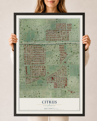 Map of Citrus, California, 24 x 36 inch print in a black wood frame