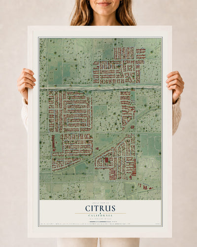Map of Citrus, California, 24 x 36 inch print in a white wood frame