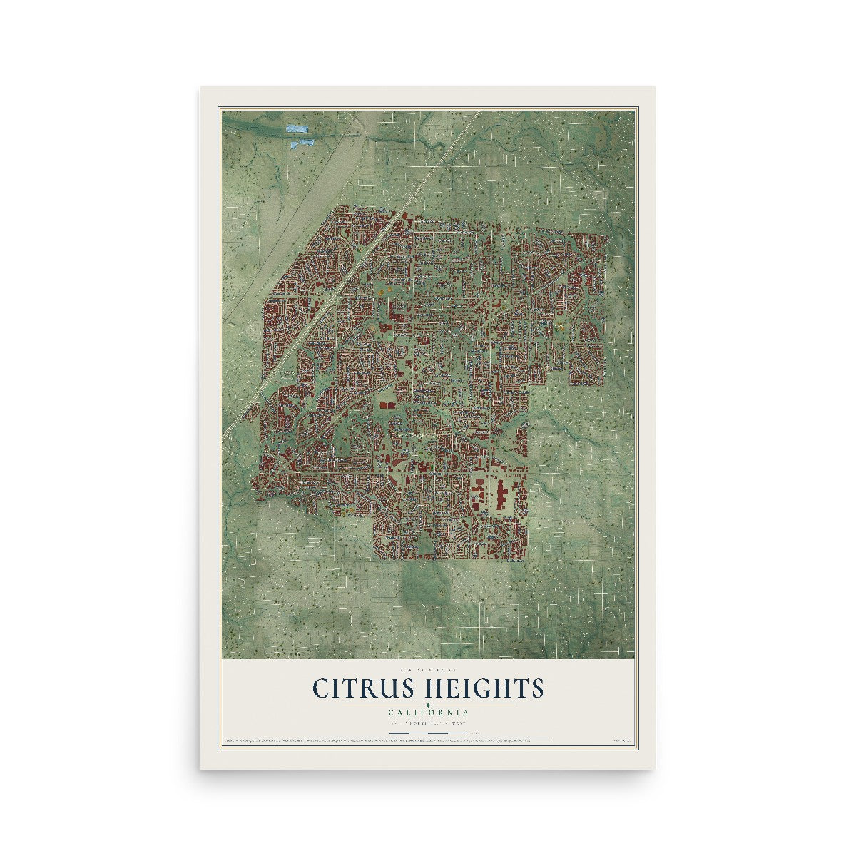 Map of Citrus Heights, California, 12 x 18 inch unframed archival matte print