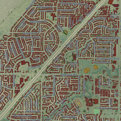 Close-up of the map of Citrus Heights, California print showing street and building detail