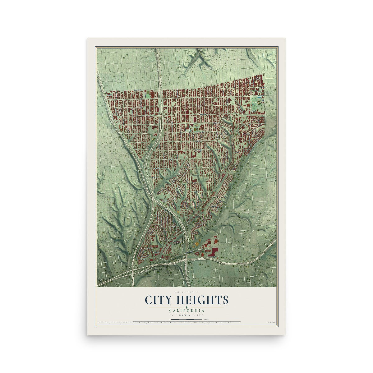 Map of City Heights, California, 12 x 18 inch unframed archival matte print