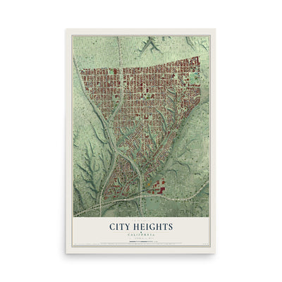 Map of City Heights, California, 12 x 18 inch unframed archival matte print