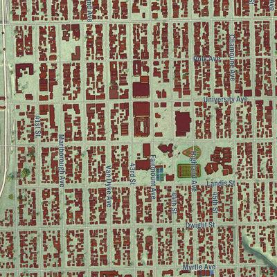 Close-up of the map of City Heights, California print showing street and building detail