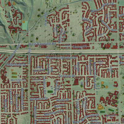 Close-up of the map of Claremont, California print showing street and building detail
