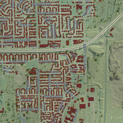 Second close-up of the map of Claremont, California print showing more streets and buildings