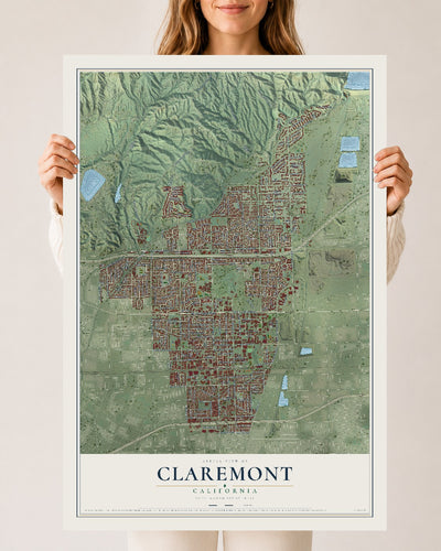 Map of Claremont, California, 24 x 36 inch unframed archival matte print