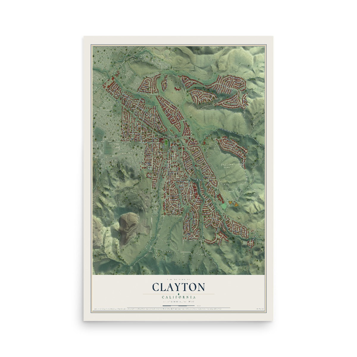 Map of Clayton, California, 12 x 18 inch unframed archival matte print