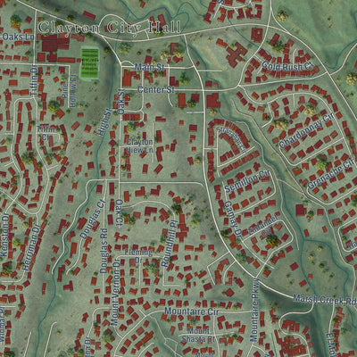 Close-up of the map of Clayton, California print showing street and building detail