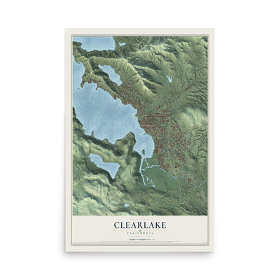 Map of Clearlake, California, 12 x 18 inch unframed archival matte print