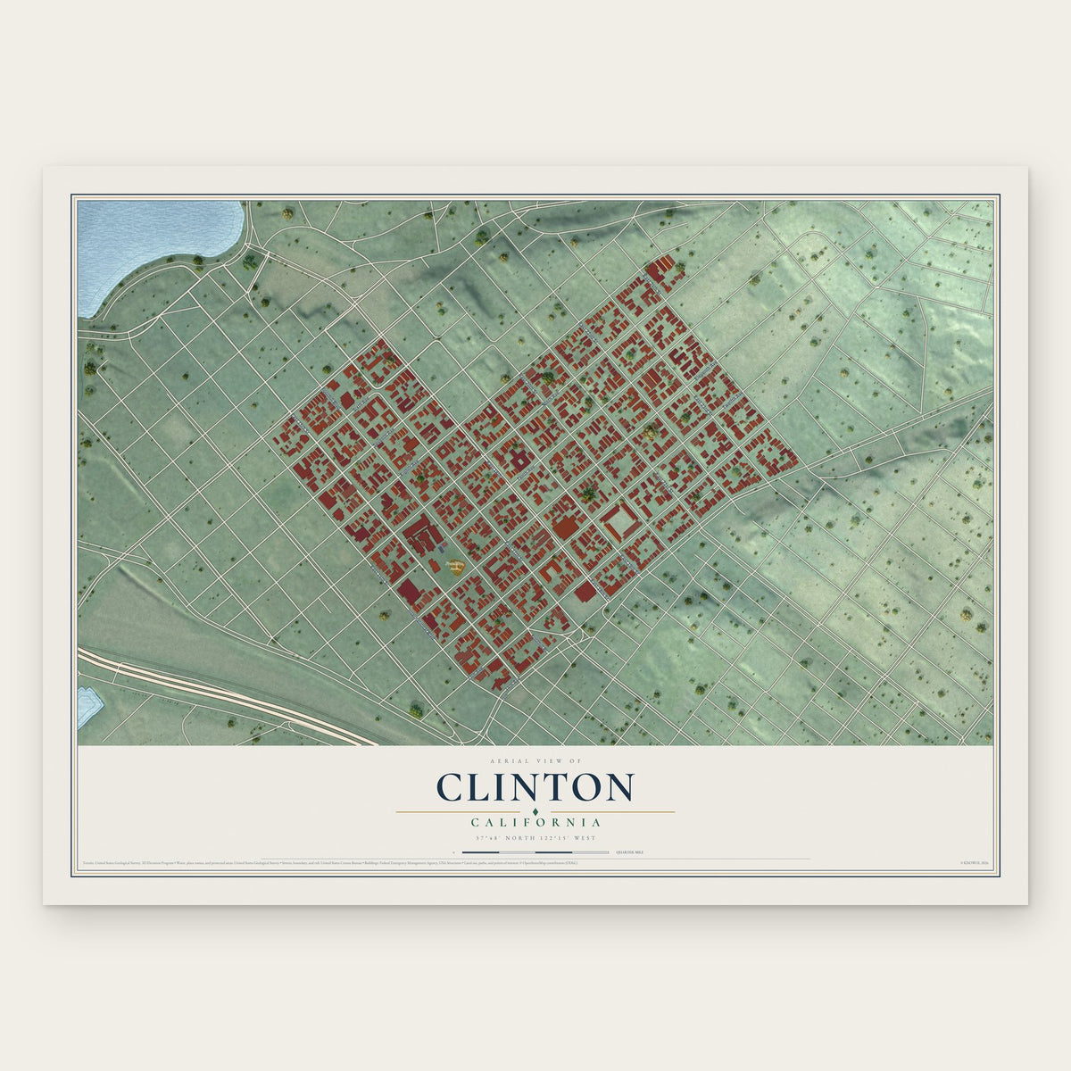 Clinton, California map print, the full design