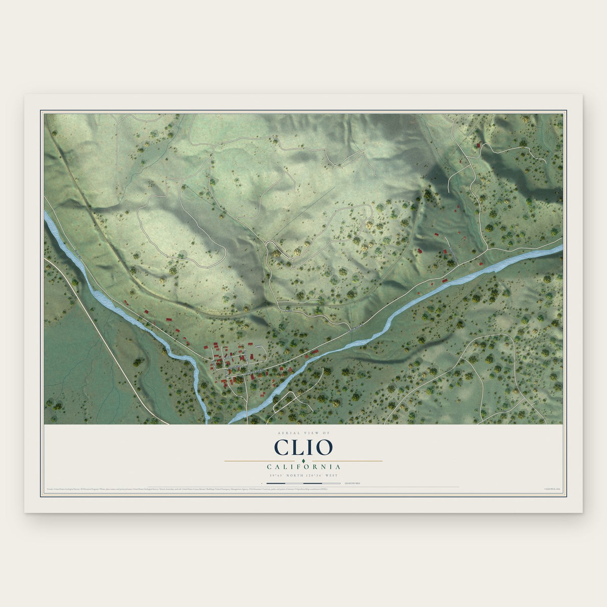 Clio, California map print, the full design