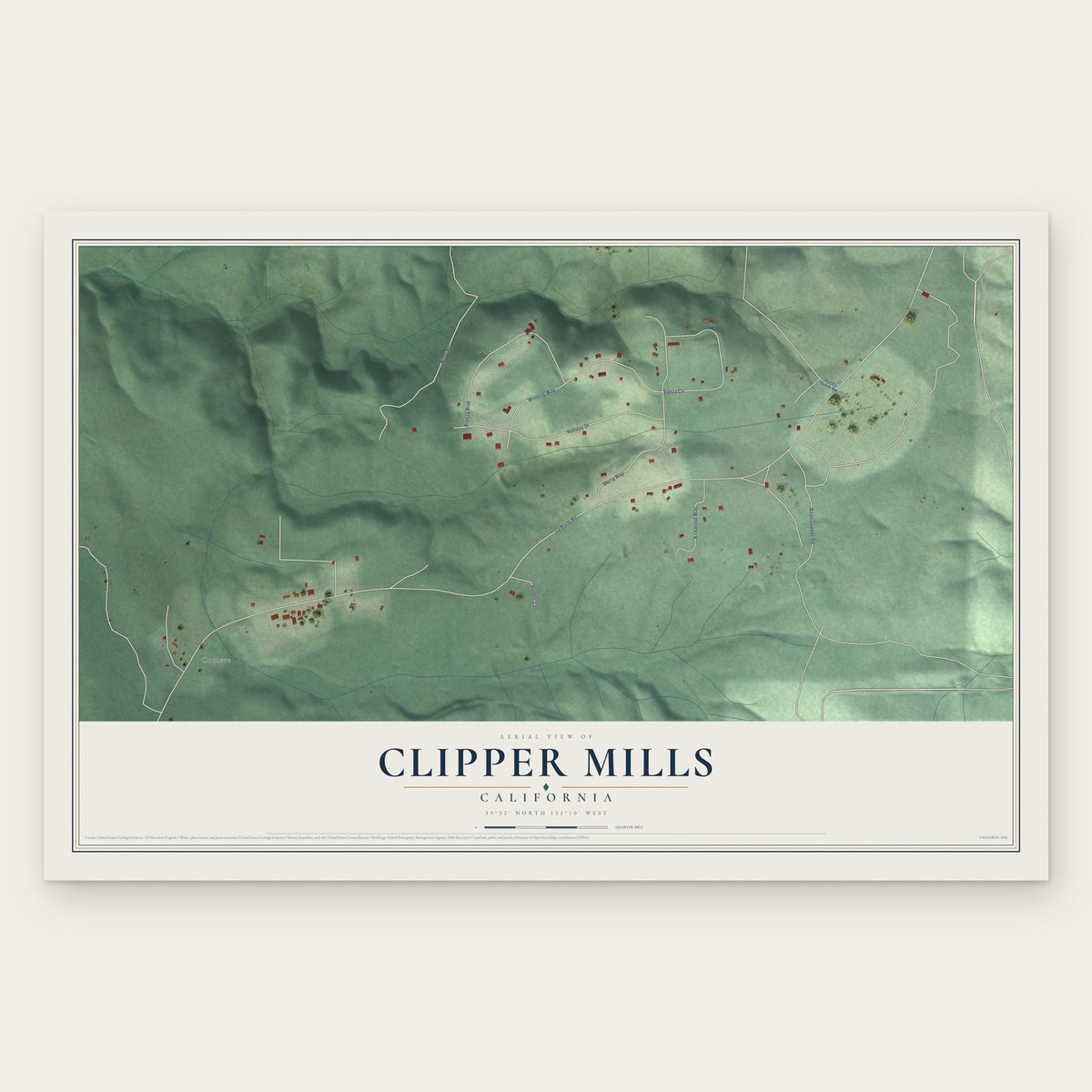 Clipper Mills, California map print, the full design