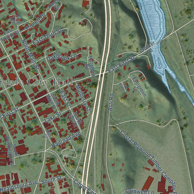 Second close-up of the map of Cloverdale, California print showing more streets and buildings