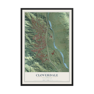 Map of Cloverdale, California, 12 x 18 inch print in a black wood frame