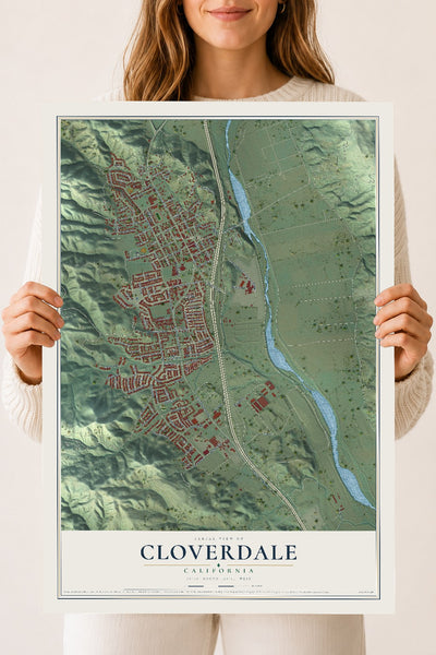 Map of Cloverdale, California, 18 x 24 inch unframed archival matte print