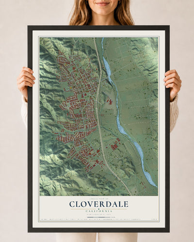 Map of Cloverdale, California, 24 x 36 inch print in a black wood frame