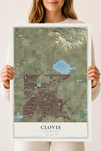 Map of Clovis, California, 18 x 24 inch unframed archival matte print