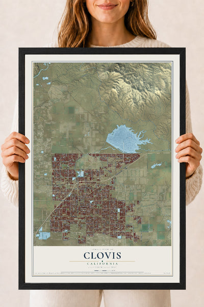 Map of Clovis, California, 18 x 24 inch print in a black wood frame