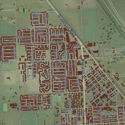 Close-up of the map of Coachella, California print showing street and building detail