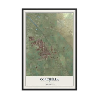 Map of Coachella, California, 12 x 18 inch print in a black wood frame