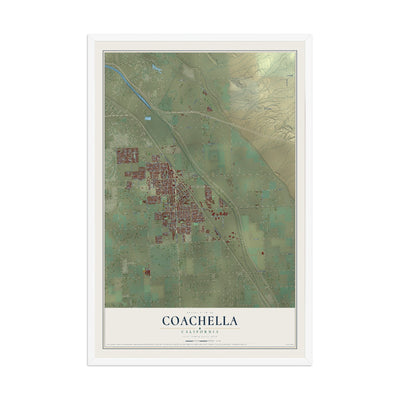 Map of Coachella, California, 12 x 18 inch print in a white wood frame
