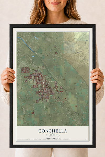 Map of Coachella, California, 18 x 24 inch print in a black wood frame