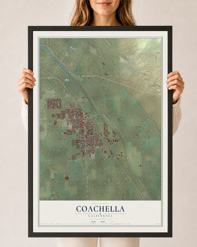 Map of Coachella, California, 24 x 36 inch print in a black wood frame