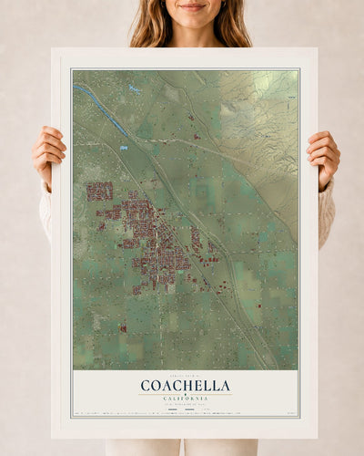 Map of Coachella, California, 24 x 36 inch print in a white wood frame