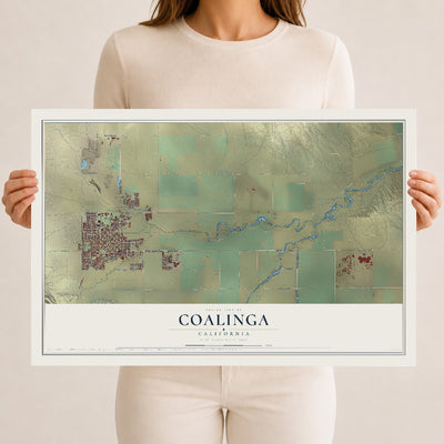Map of Coalinga, California, 12 x 18 inch unframed archival matte print