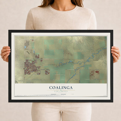 Map of Coalinga, California, 12 x 18 inch print in a black wood frame