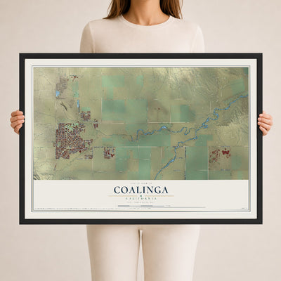 Map of Coalinga, California, 24 x 36 inch print in a black wood frame