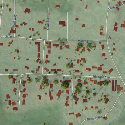 Close-up of the map of Cold Springs, California print showing street and building detail