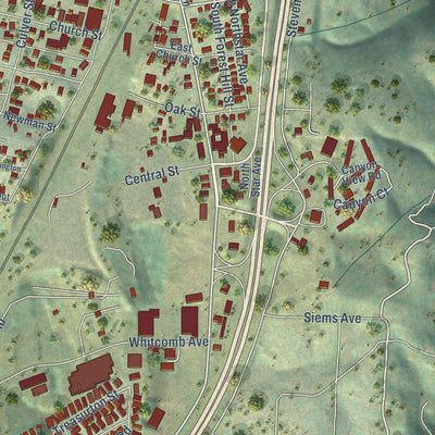 Close-up of the map of Colfax, California print showing street and building detail