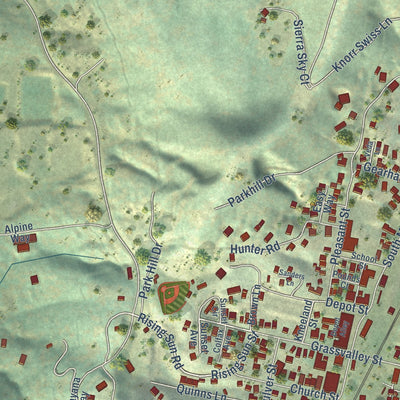 Second close-up of the map of Colfax, California print showing more streets and buildings