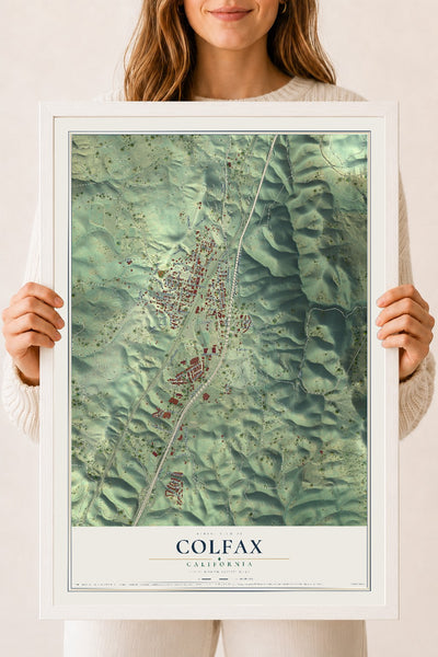 Map of Colfax, California, 18 x 24 inch print in a white wood frame