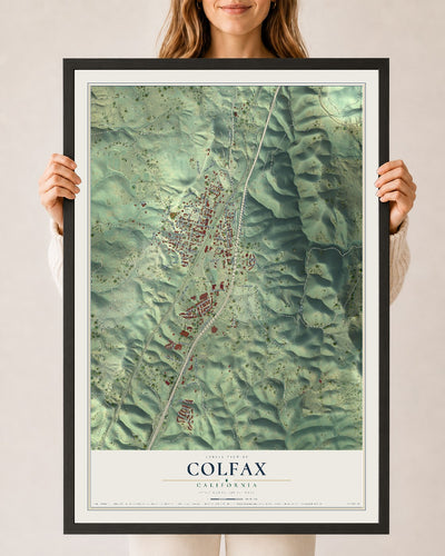 Map of Colfax, California, 24 x 36 inch print in a black wood frame