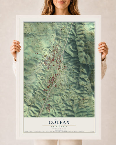 Map of Colfax, California, 24 x 36 inch print in a white wood frame