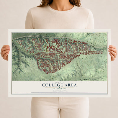 Map of College Area, California, 12 x 18 inch unframed archival matte print