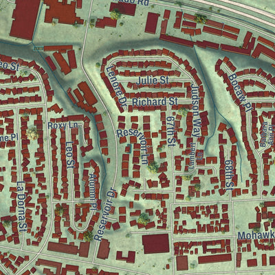Close-up of the map of College Area, California print showing street and building detail